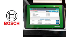 Bosch logo beside diagnostic tool ADS 625X with green display screen