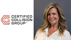 Certified Collision Group logo with smiling professional in white shirt