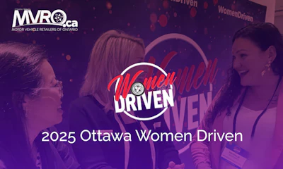 Women Driven 2025 Ottawa event logo with purple background and networking participants