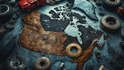 Artistic map of Canada crafted from mechanical parts and vintage gears