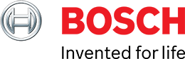 Bosch logo: circular emblem with red brand name and 'Invented for life' tagline
