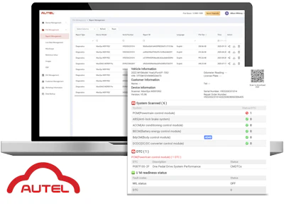 Autel diagnostic tool software interface with red Autel cloud logo
