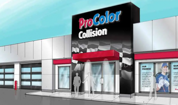 ProColor Collision auto repair shop exterior with modern storefront design