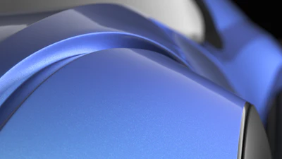 Abstract blue curved metallic surface with smooth gradient and soft lighting