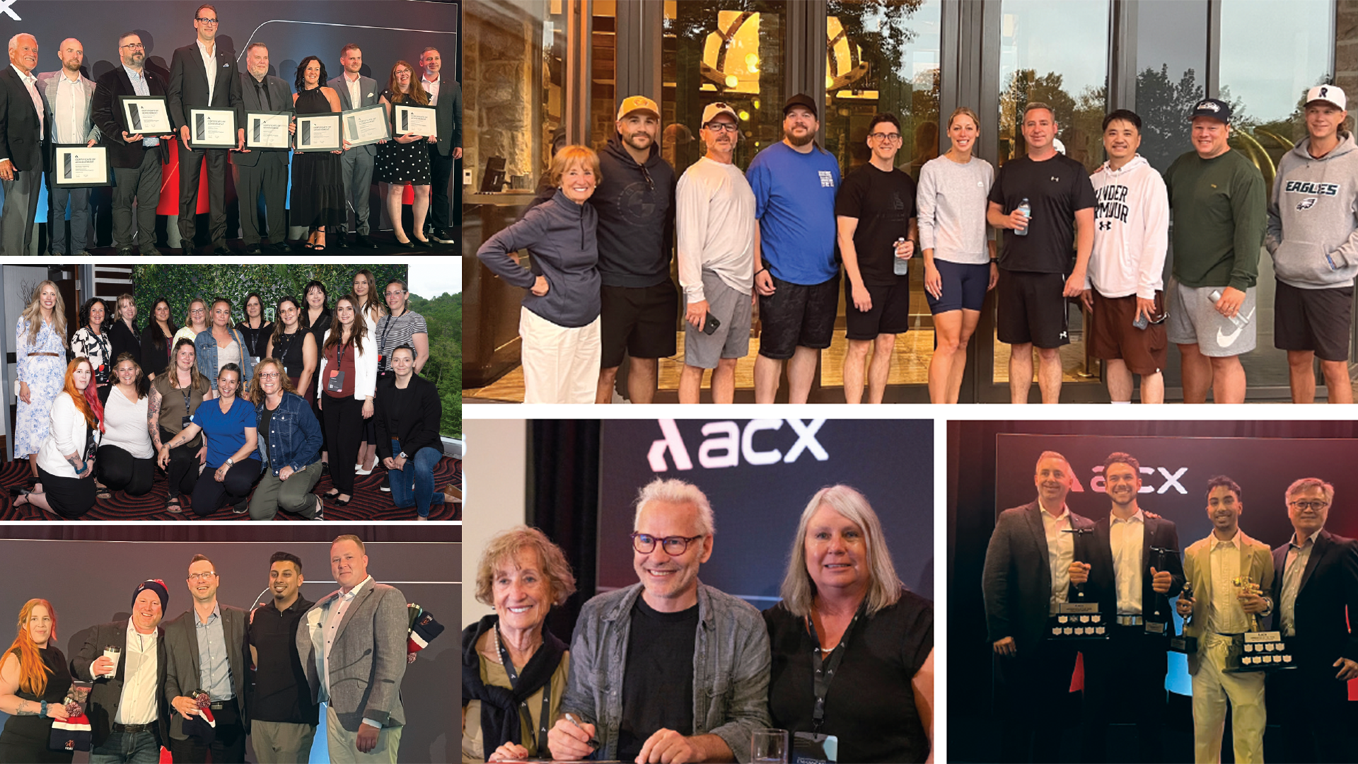 Collage of group photos showing professional and casual team gatherings