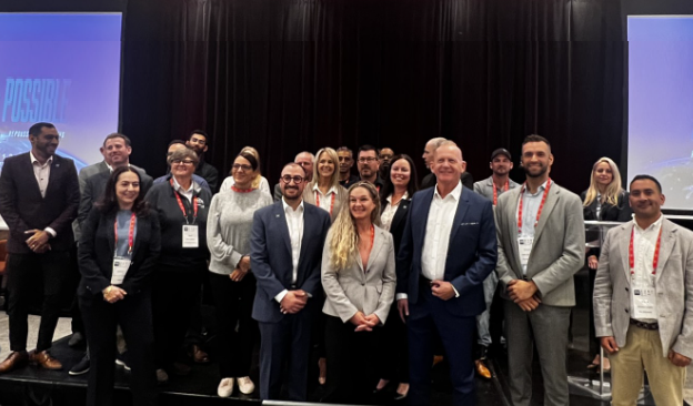 Professional group photo of diverse business team at conference event