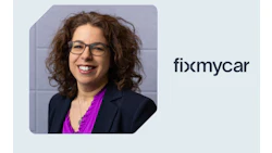 FixMyCar logo with smiling professional in business attire