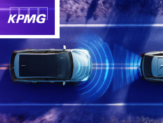 KPMG logo with autonomous vehicle sensor technology visualization