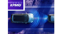 KPMG logo with autonomous vehicle sensor technology visualization