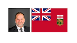 Manitoba provincial flag with portrait of government official