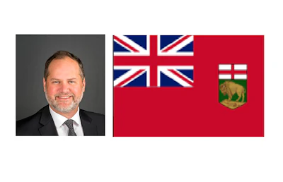 Manitoba provincial flag with portrait of government official