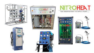Nitroheat industrial paint application equipment collection with control panels and machinery