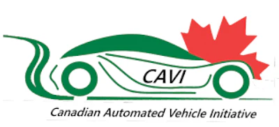 CAVI logo: Green stylized car silhouette with red maple leaf