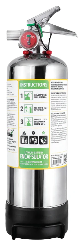 Lithium battery fire extinguisher with green safety instructions