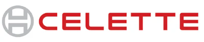 Celette corporate logo with red text and gray circular emblem