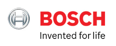 Bosch logo: Red text and circular gray emblem with 'Invented for life' tagline