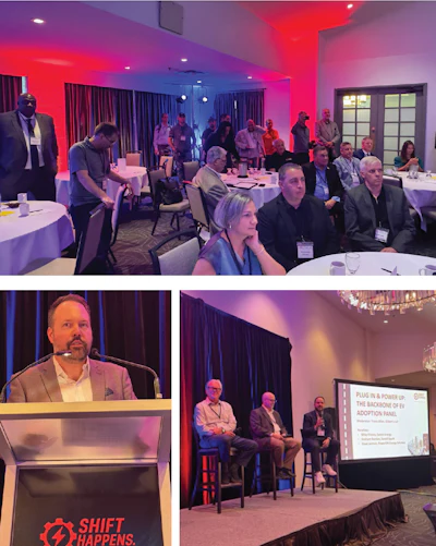 Shift Happens conference event with presentation panels and tech industry professionals