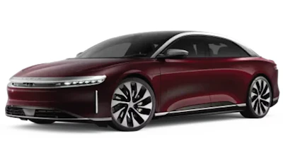 Sleek burgundy electric sedan with modern aerodynamic design