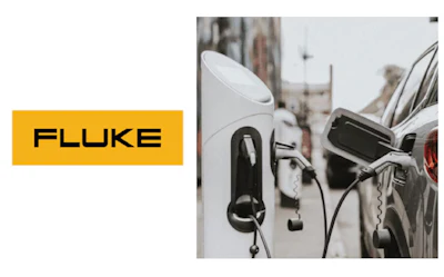 Fluke logo next to electric vehicle charging station