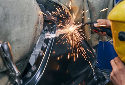 Metalworking process with bright sparks during welding or cutting