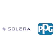 Solera and PPG corporate logos in purple and blue colors