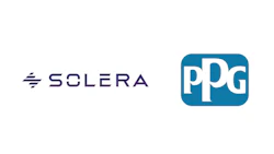 Solera and PPG corporate logos in purple and blue colors