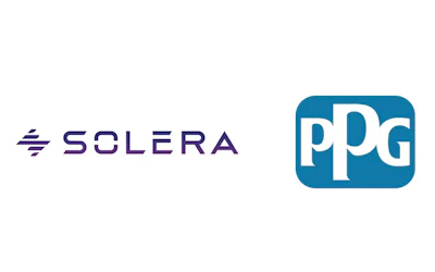 Solera and PPG corporate logos in purple and blue colors