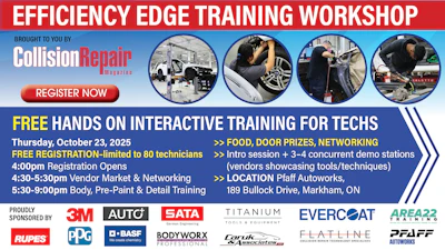 Efficiency Edge Training Workshop flyer advertising free hands-on tech training with registration details and multiple sponsor logos