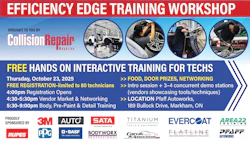 Collision Repair training workshop poster with automotive industry sponsor logos