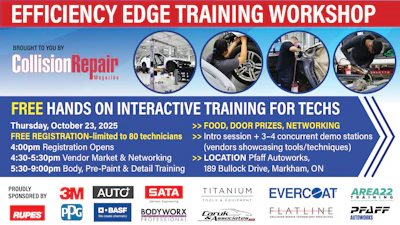 Collision Repair training workshop poster with automotive industry sponsor logos