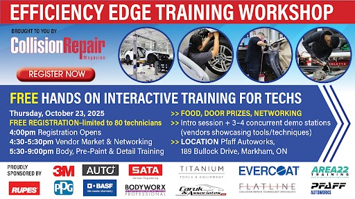 Efficiency Edge Training Workshop for automotive technicians, featuring multiple sponsor logos