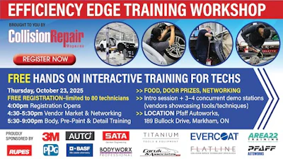 Efficiency Edge Training Workshop for automotive technicians, featuring multiple sponsor logos