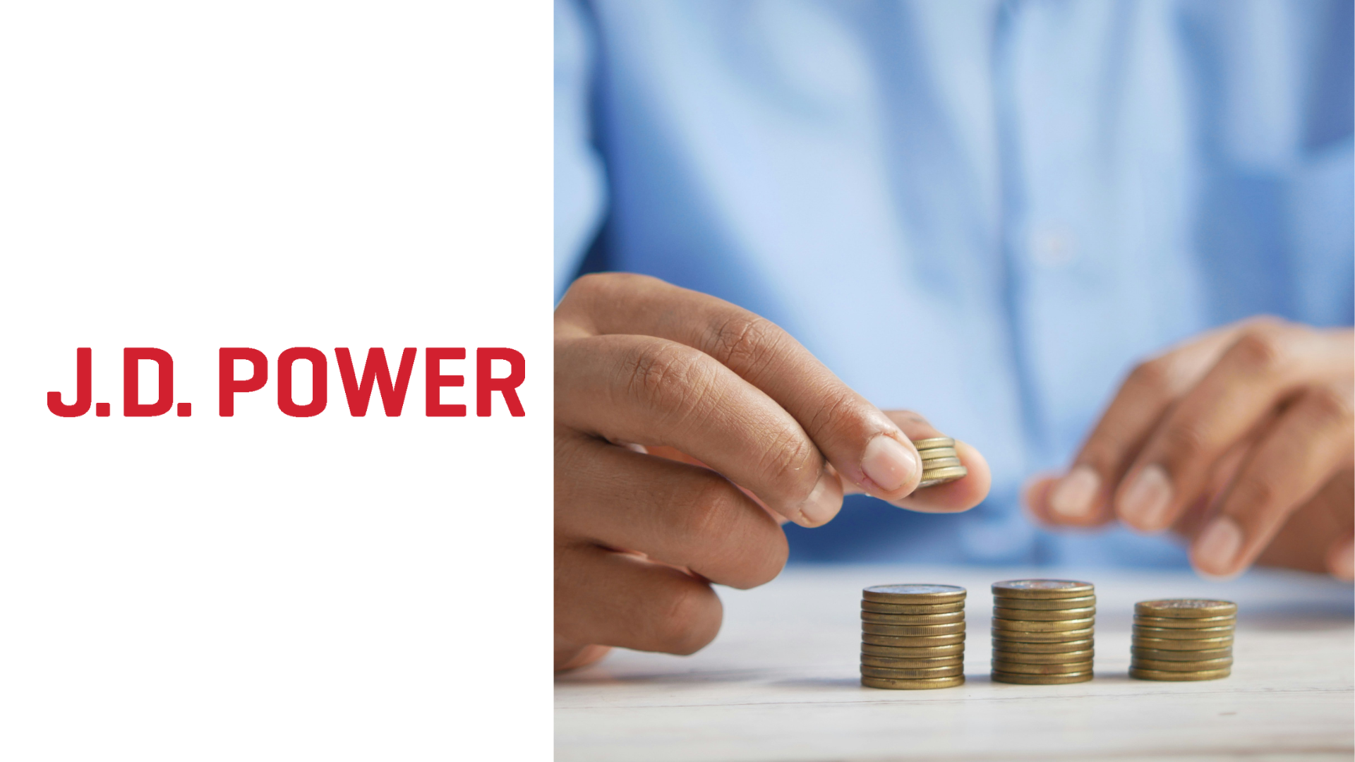 J.D. Power logo with hands stacking coins in background