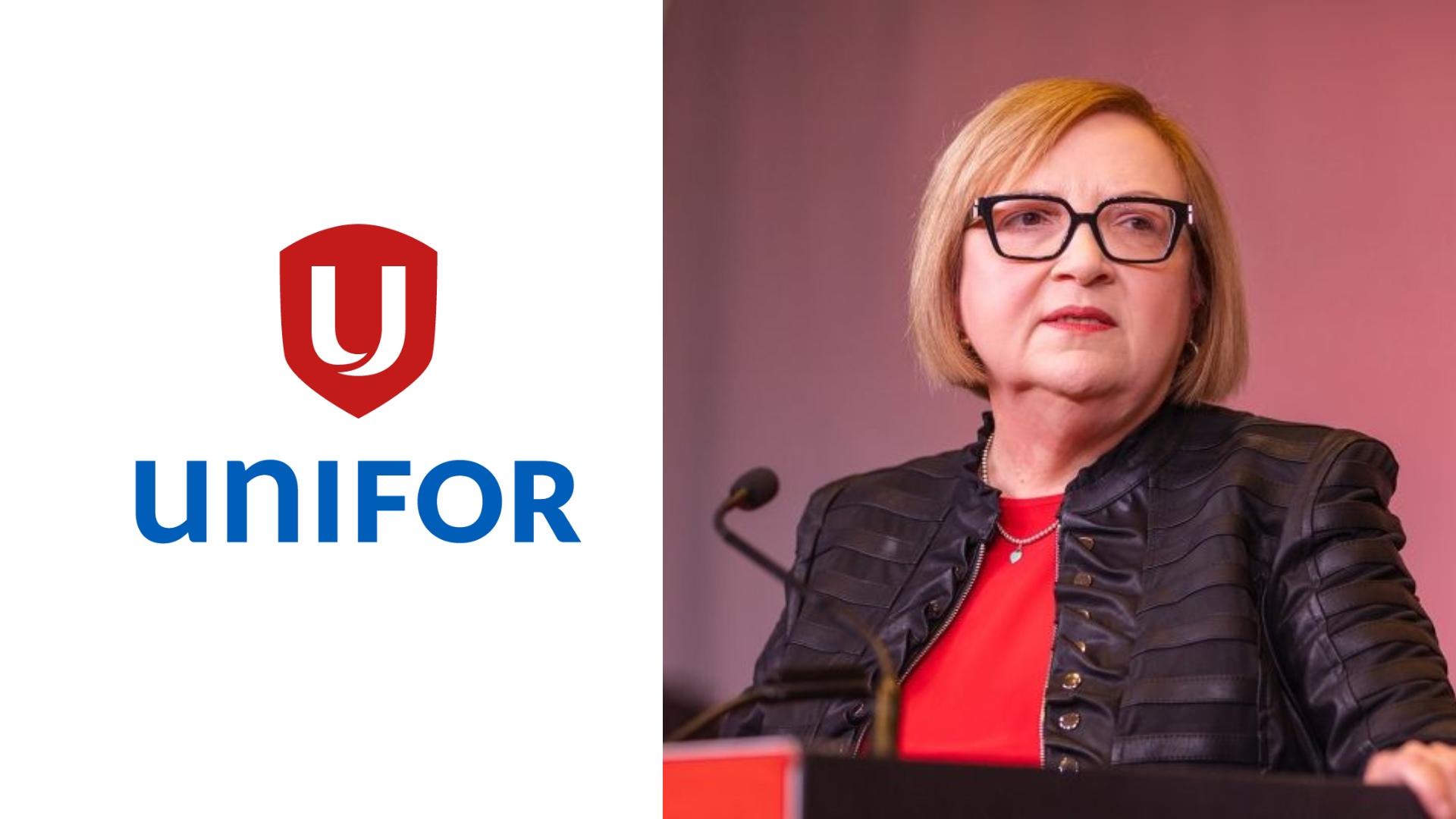Unifor union logo in red and blue shield design