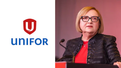Unifor union logo in red and blue shield design