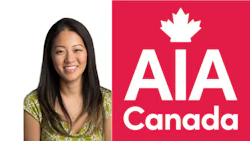 AIA Canada logo with white maple leaf and text on vibrant red background