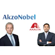 AkzoNobel and Axalta corporate logos with professional business executives