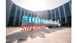 Automechanika Shanghai logo displayed in large 3D letters at modern conference center