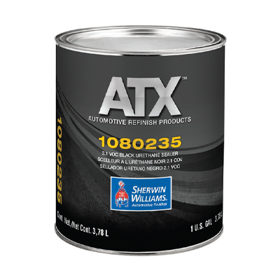 Sherwin-Williams ATX automotive refinish paint can in black with product details