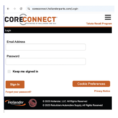 CoreConnect login page with email and password fields