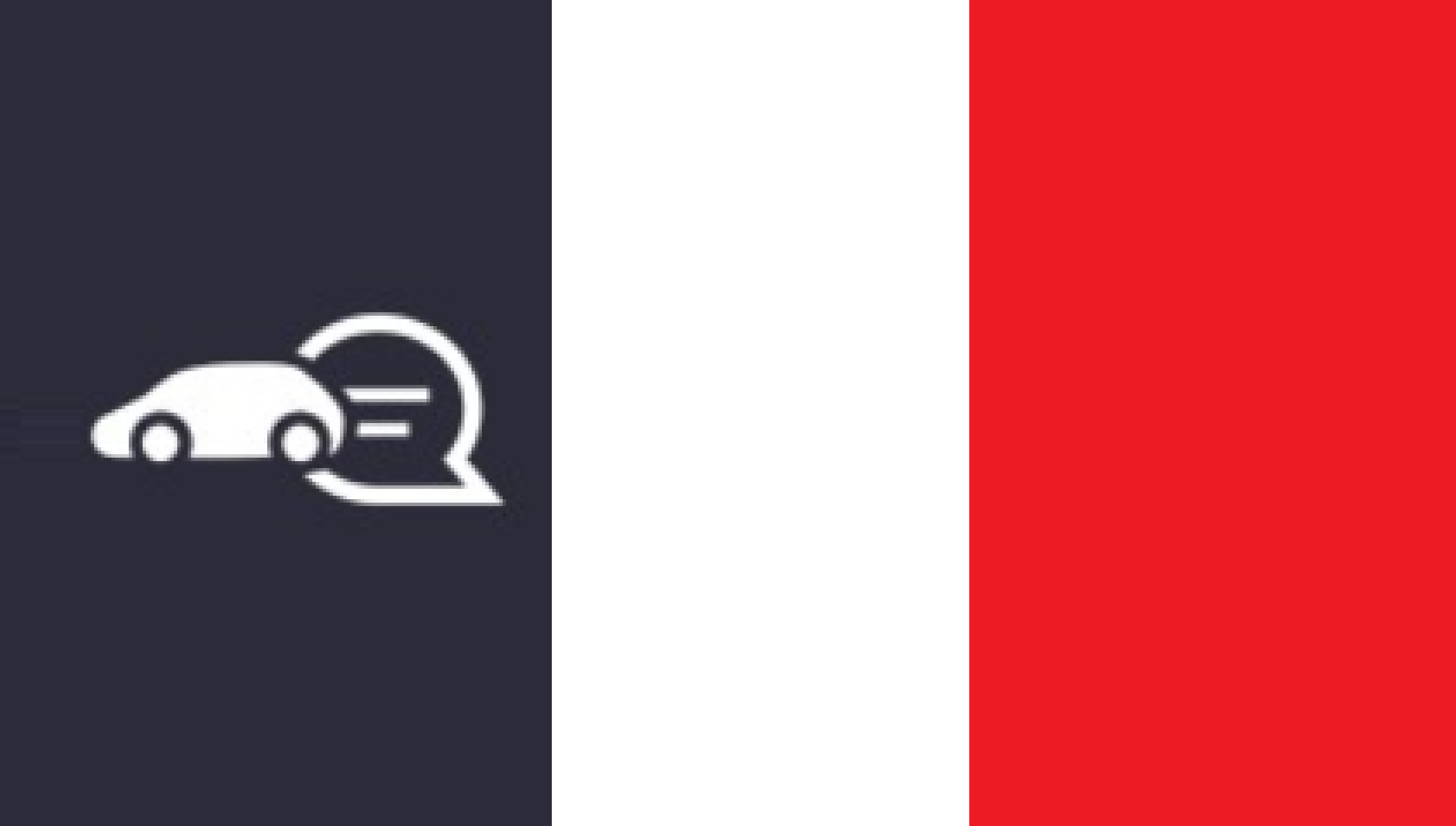 Minimalist car and chat icon in navy and red colors