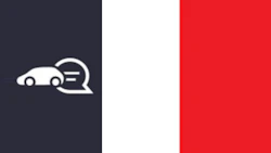 Minimalist car and chat icon in navy and red colors