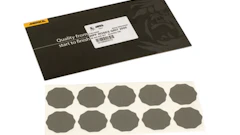 Black envelope with Mirka brand label and sheet of gray circular adhesive stickers