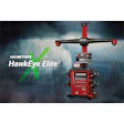 Hunter HawkEye Elite wheel alignment machine with red and green color scheme