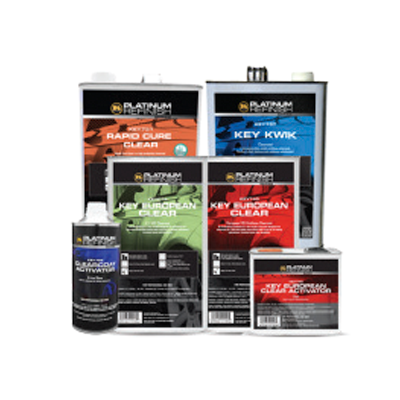 Platinum automotive chemical product lineup with multiple labeled containers