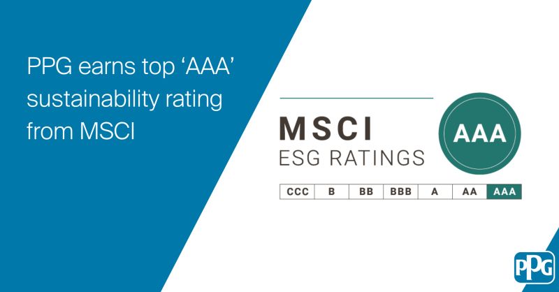 PPG achieves AAA sustainability rating from MSCI ESG Ratings