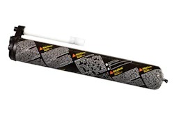 Black industrial sealant tube with yellow warning labels