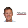 Polyvance corporate logo with smiling professional in blue shirt