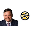 Running or sports organization logo with stylized human figure in black and yellow