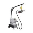 Mobile industrial welding machine with robotic arm and control panel